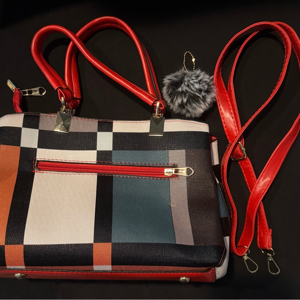 Red Geometric Shoulder Bag with Bold Design